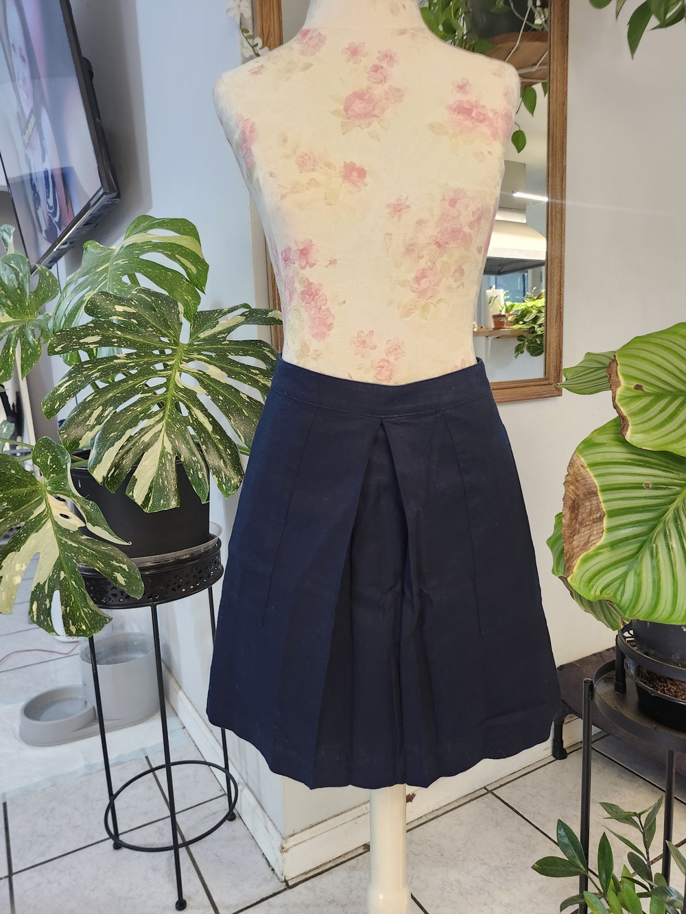 Tommy Hilfiger Navy Pleated Midi Skirt